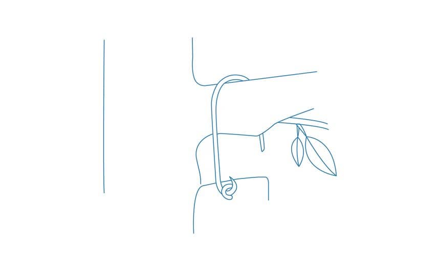 Schéma de la position d'un nichoir suspendu à un arbre par un crochet